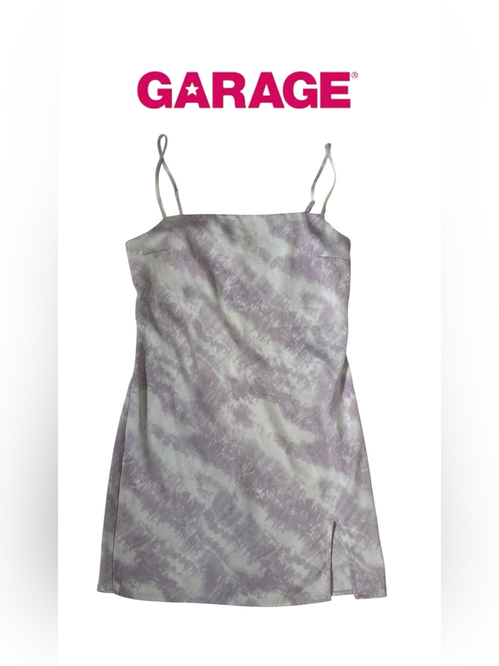 GARAGE SLIP DRESS PURPLE WHITE TIE DYE PATTERN MINI SPAGHETTI STRAPS